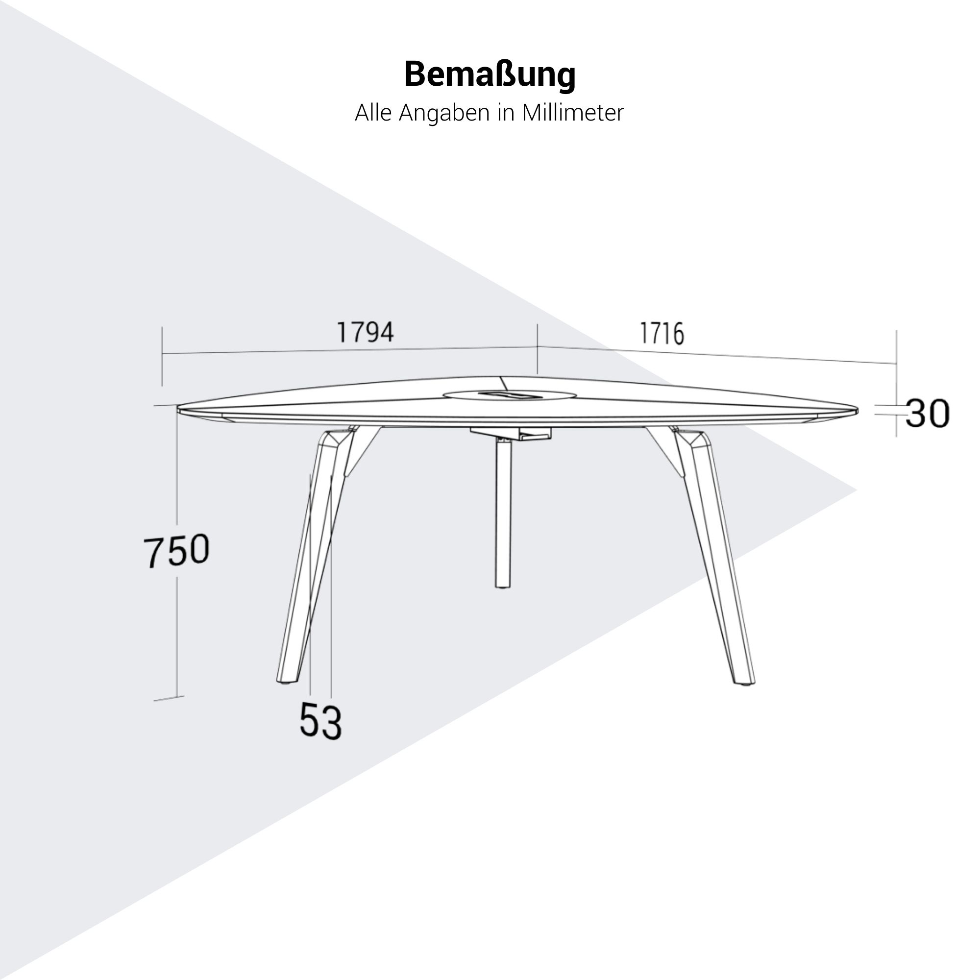 BRALCO RAIL meeting table | Triangular, 1794 x 1716 mm (6 people), real wood, carbon oak - 10 Main Image