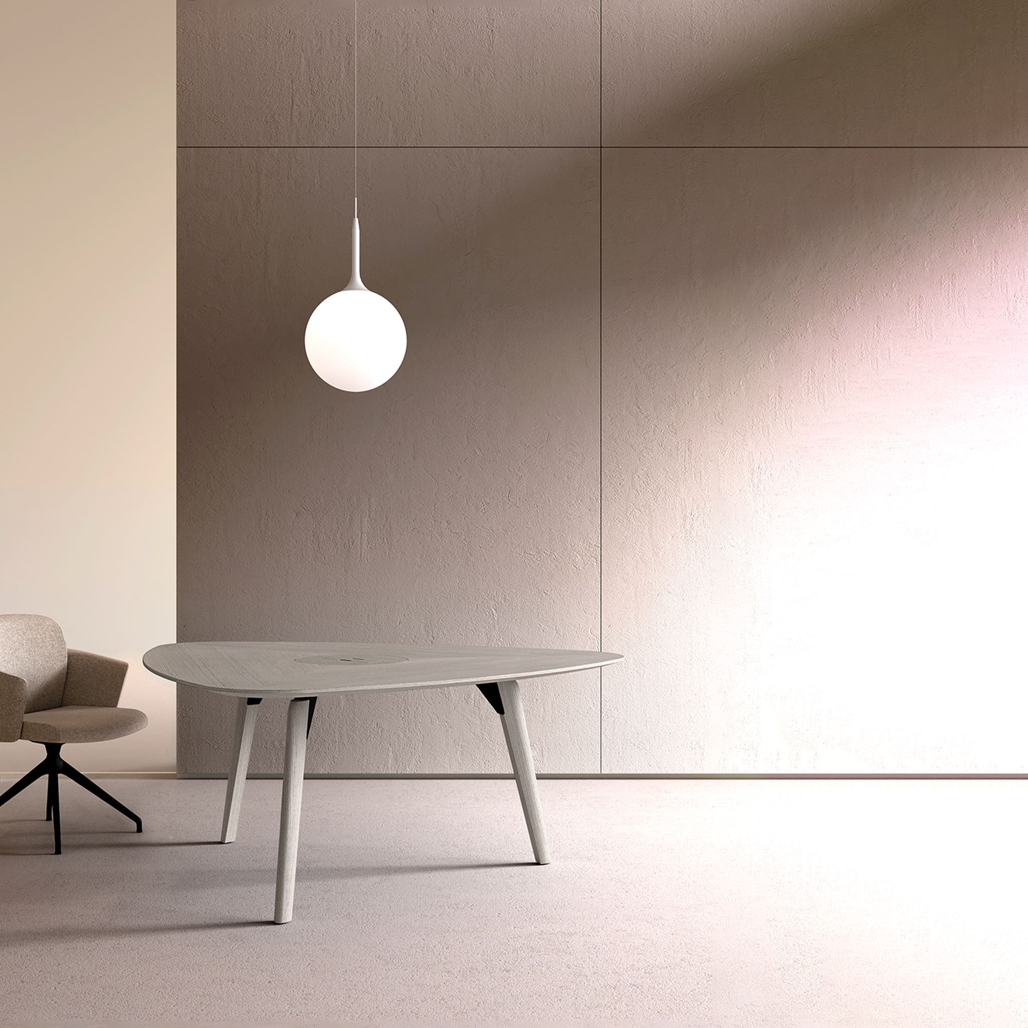 BRALCO RAIL meeting table | Triangular, 1794 x 1716 mm (6 people), real wood, carbon oak - 13 Main Image