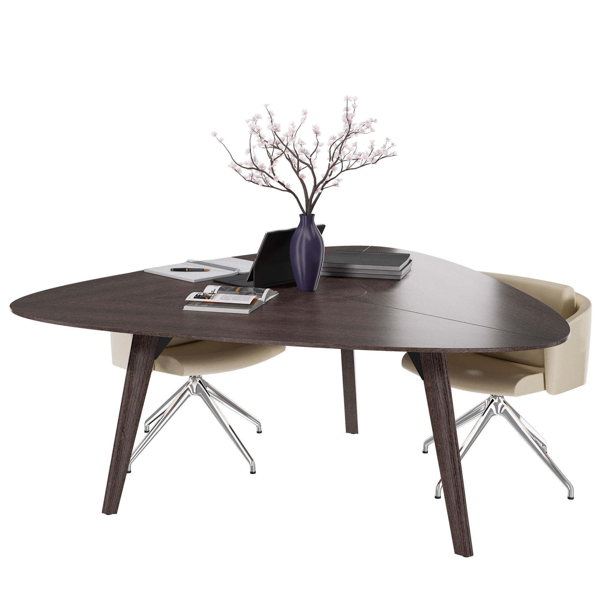 BRALCO RAIL meeting table | Triangular, 1794 x 1716 mm (6 people), real wood, carbon oak - 3 Main Image