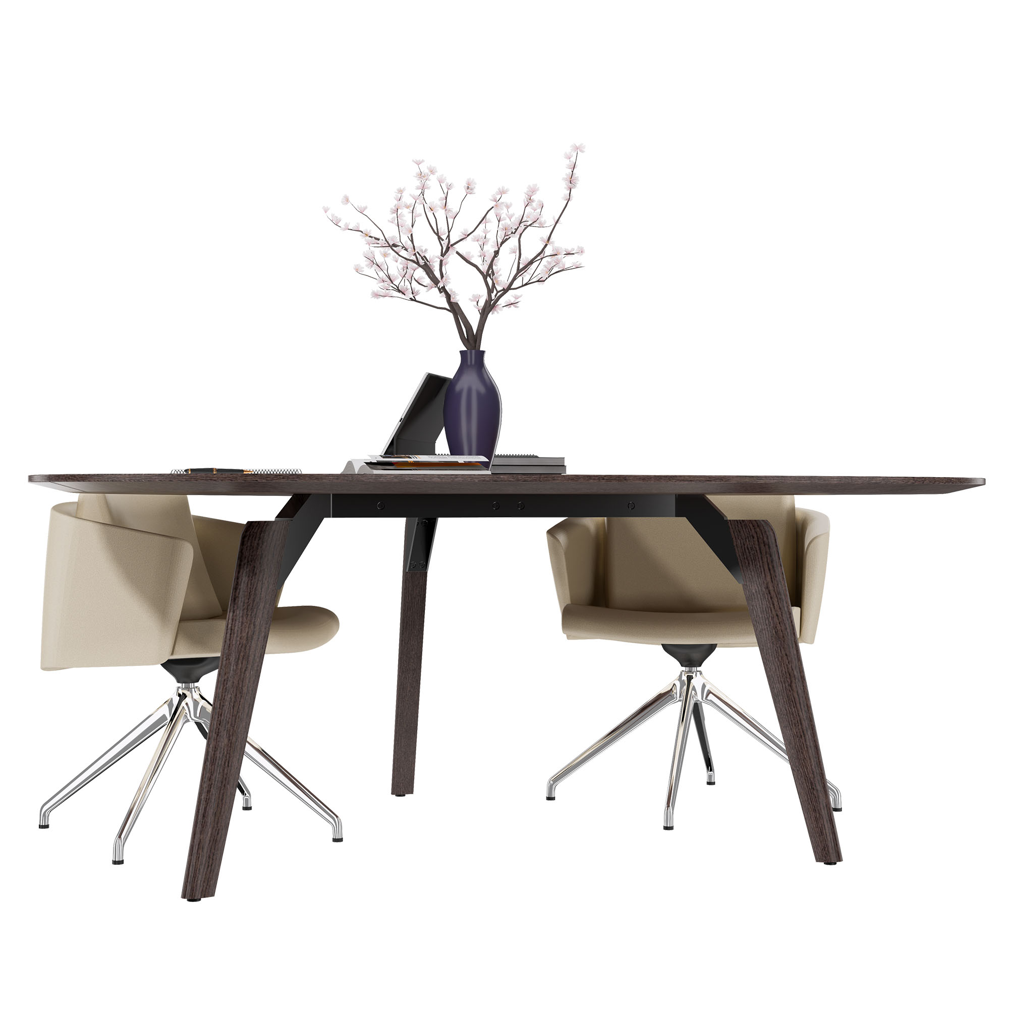 BRALCO RAIL meeting table | Triangular, 1794 x 1716 mm (6 people), real wood, carbon oak - 5 Main Image