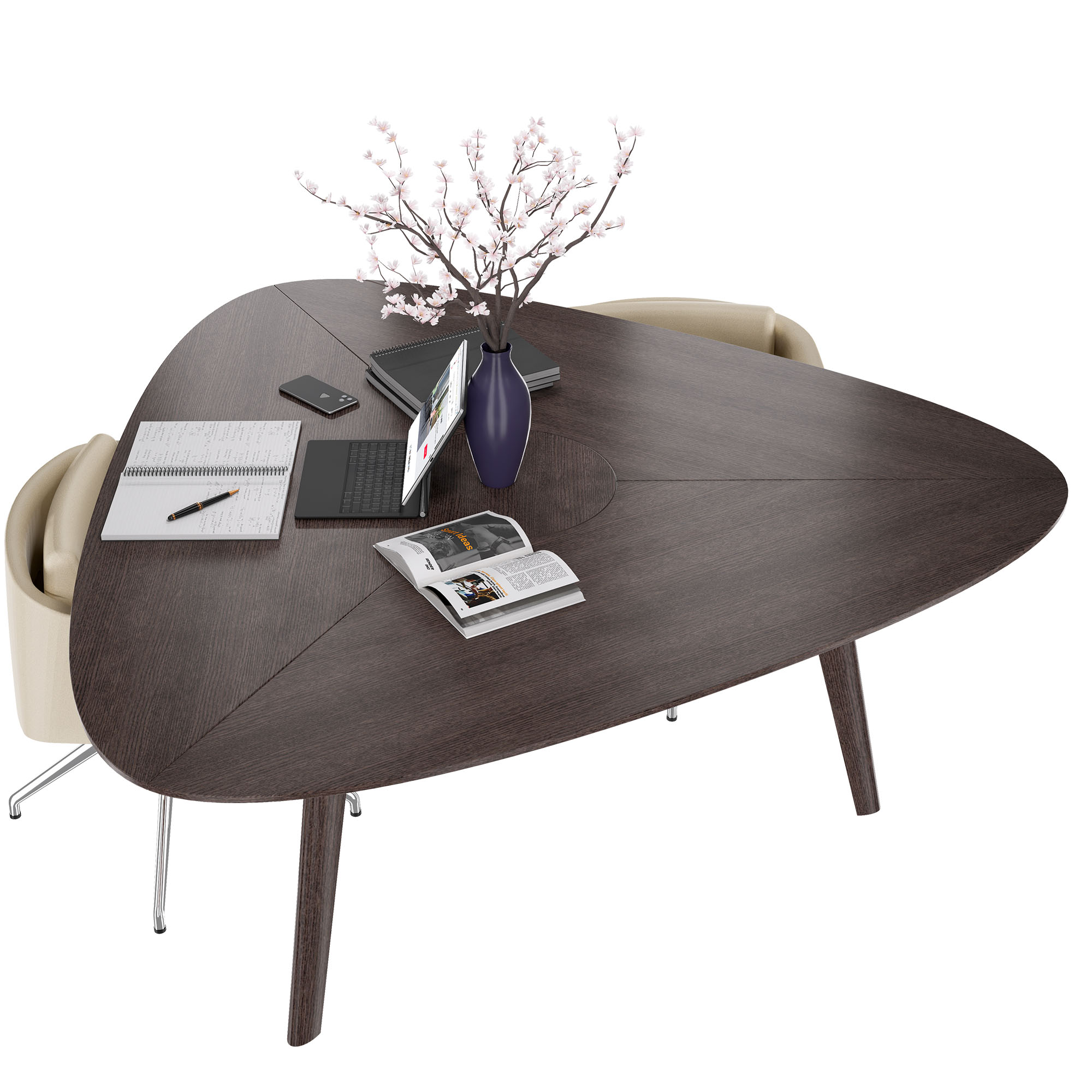 BRALCO RAIL meeting table | Triangular, 1794 x 1716 mm (6 people), real wood, carbon oak - 4 Main Image
