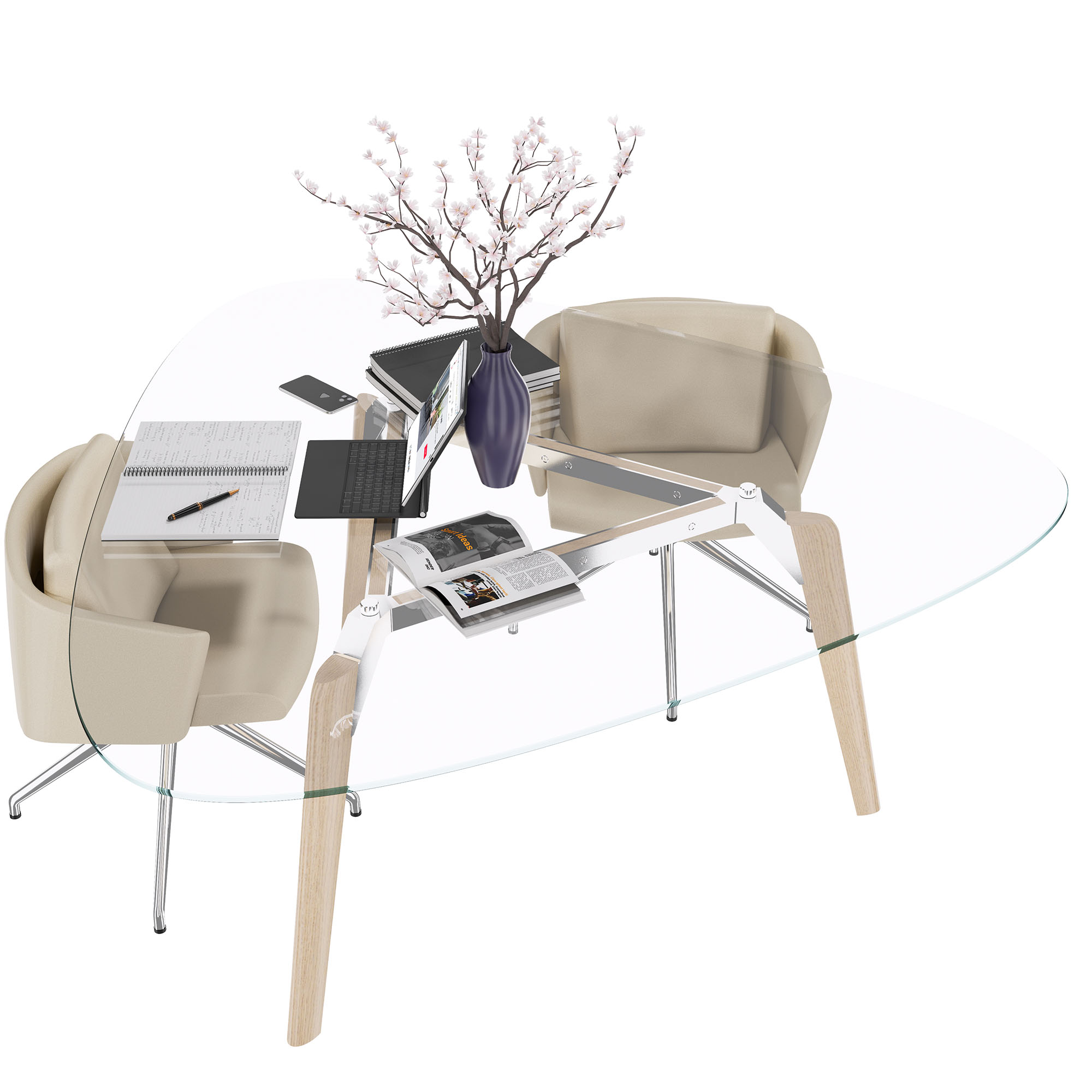 BRALCO RAIL meeting table | Triangular, 1794 x 1716 mm (6 people), glass table top - 4 Main Image