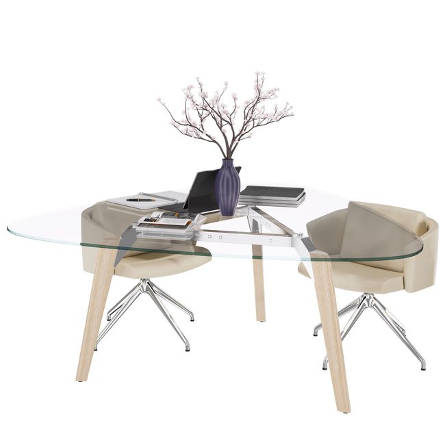 BRALCO RAIL Meeting table | Triangular, 1794 x 1716 mm (6 people), glass tabletop  - 3 Main Image