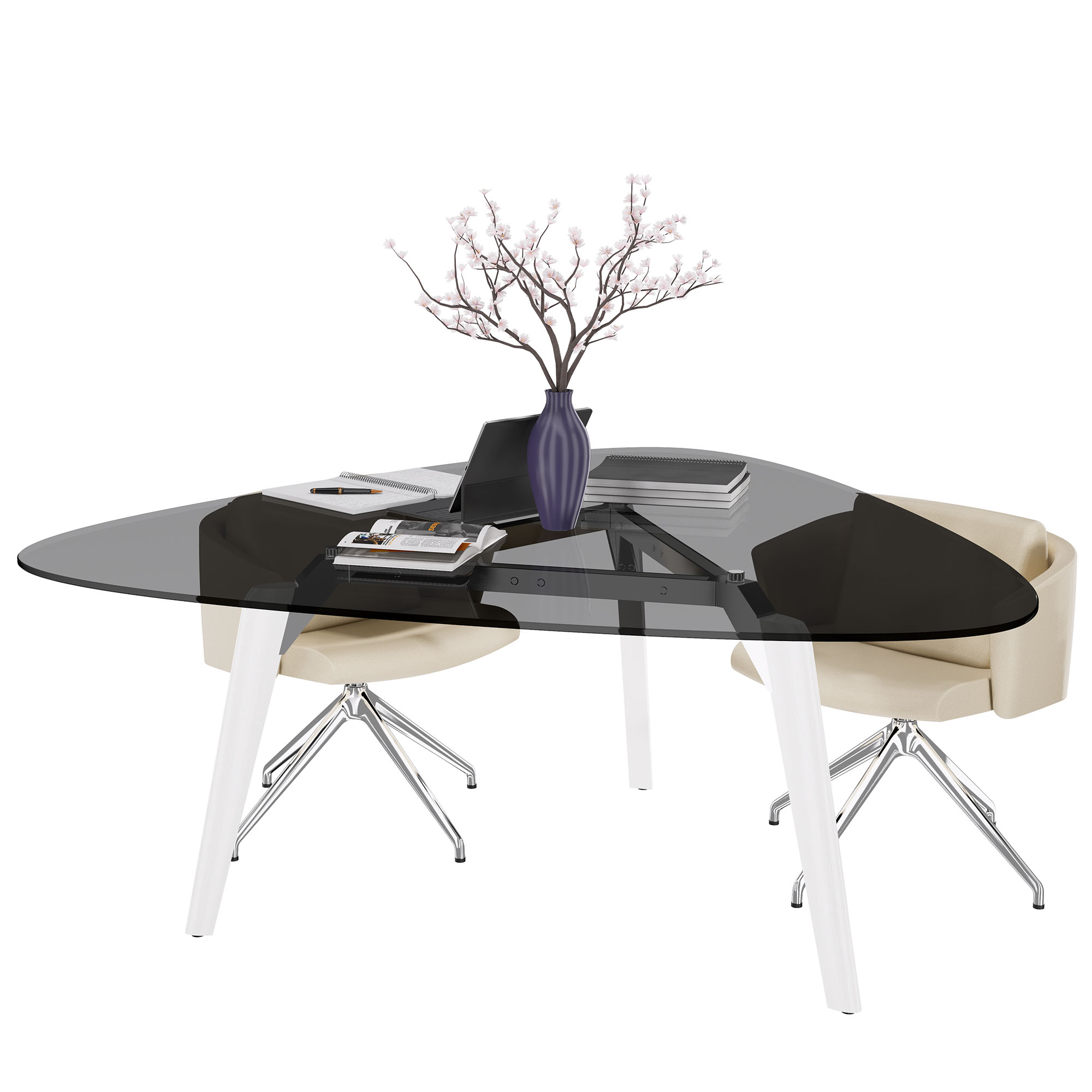 BRALCO RAIL meeting table | Triangular, 1794 x 1716 mm (6 people), gray tinted glass table top - 1 Main Image
