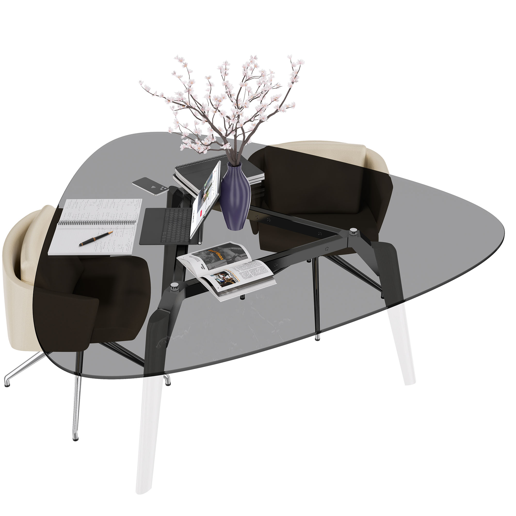 BRALCO RAIL meeting table | Triangular, 1794 x 1716 mm (6 people), gray tinted glass table top - 2 Main Image