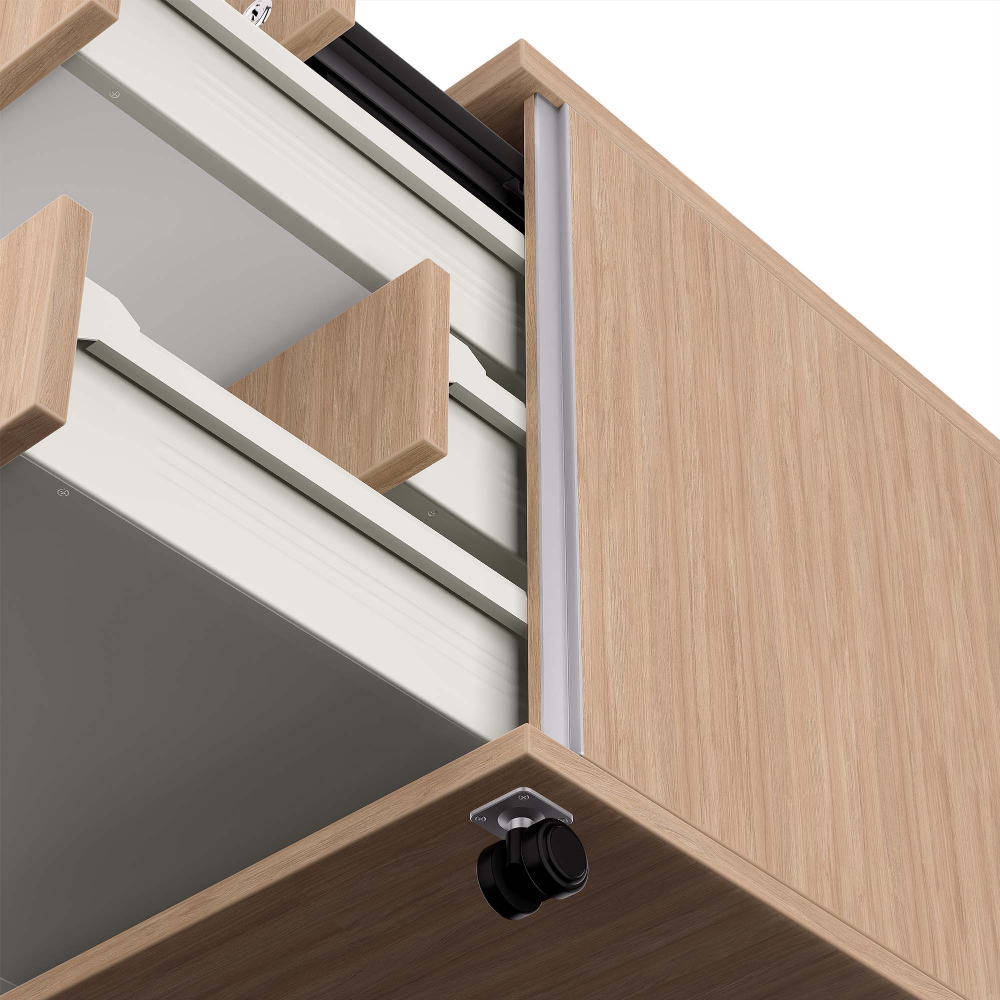 NOVA Rollcontainer | 3 Schubladen + 1 Kleinteilefach, 600 mm tief, Bernsteineiche - 8 Main Image