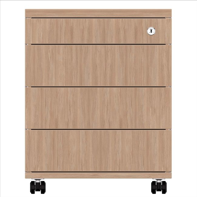 NOVA Rollcontainer | 3 Schubladen + 1 Kleinteilefach, 600 mm tief, Bernsteineiche