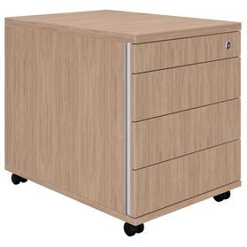 NOVA Rollcontainer | 3 Schubladen + 1 Kleinteilefach, 600 mm tief, Bernsteineiche
