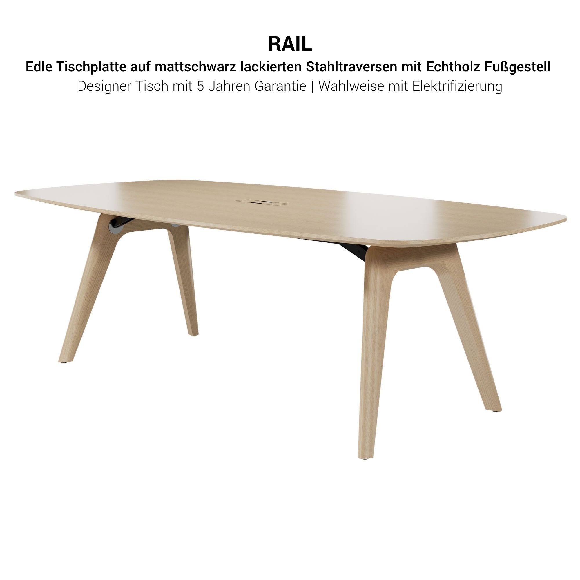 BRALCO RAIL meeting table | Boat shape 2400 - 2800 mm (8 - 10 people) | Real wood, black oak - 4 Main Image