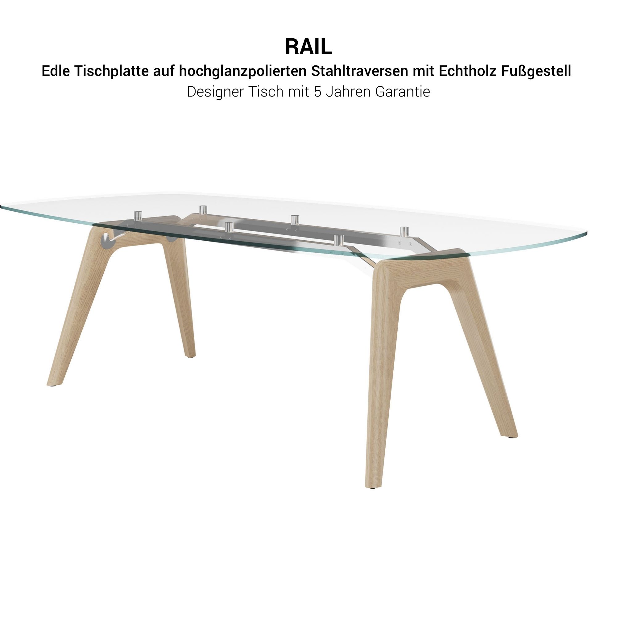 Bralco RAIL Tableau de conférence | Forme de démarrage, 2400 x 1200 x 750 mm (8 personnes) | Assiette de table en verre - 4 Main Image