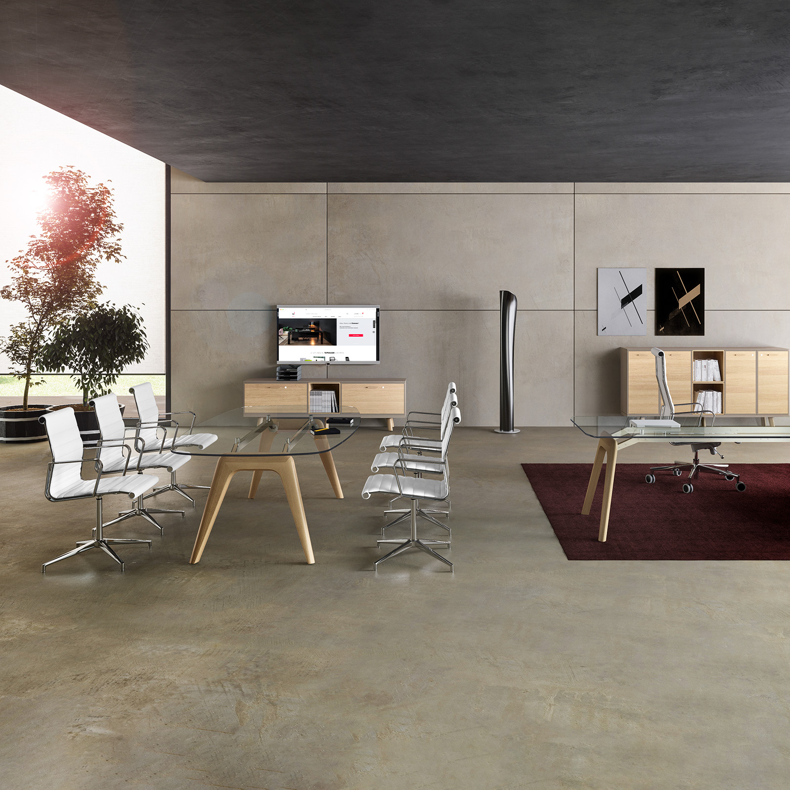 Bralco RAIL Tableau de conférence | Forme de démarrage, 2400 x 1200 x 750 mm (8 personnes) | Assiette de table en verre - 8 Main Image