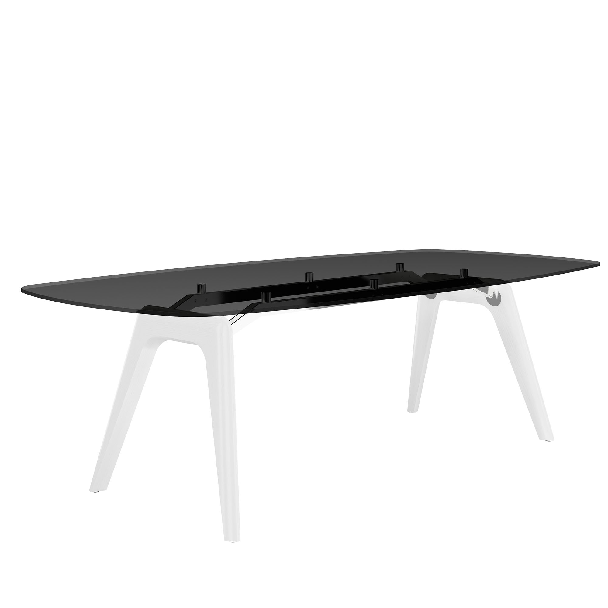 BRALCO RAIL meeting table | Boat shape, 2400 x 1200 x 750 mm (8 people) | gray tinted glass table top - 1 Main Image