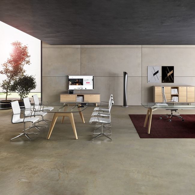 BRALCO RAIL Besprechungstisch | Bootsform, 2400 x 1200 x 750 mm (8 Personen) | grau getönte Glas-Tischplatte