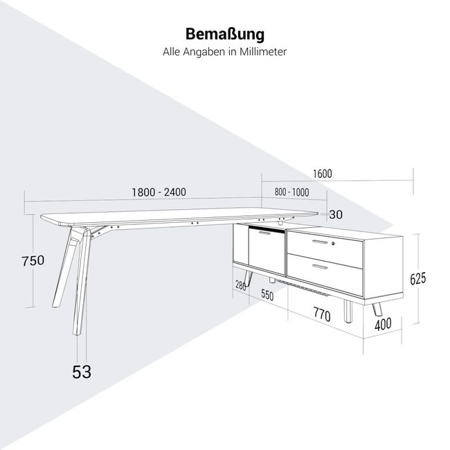 BRALCO RAIL Schreibtisch | 1800 - 2400 mm, integriertes Lowboard, Echtholz, Eiche Weiß BRALCO RAIL Schreibtisch | 1800 - 2400 mm, integriertes Lowboard, Echtholz, Eiche Weiß