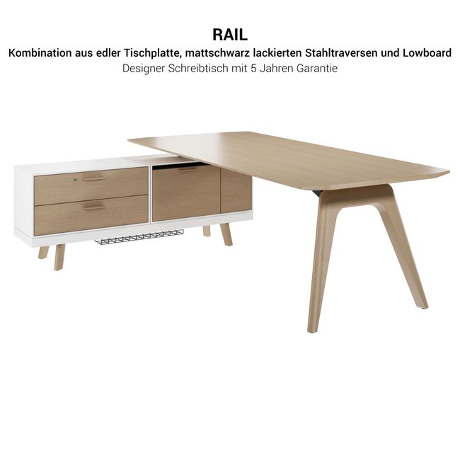BRALCO RAIL Schreibtisch | 1800 - 2400 mm, integriertes Lowboard, Echtholz, Eiche Tabak BRALCO RAIL Schreibtisch | 1800 - 2400 mm, integriertes Lowboard, Echtholz, Eiche Tabak