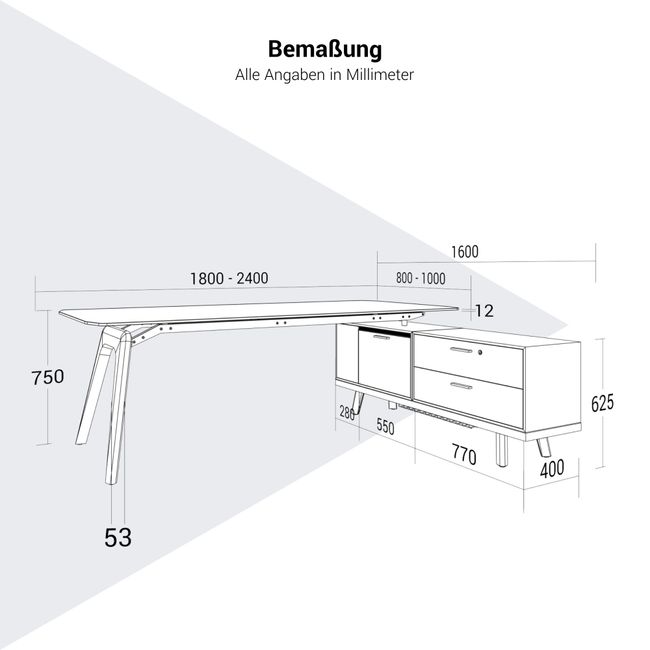 BRALCO RAIL Schreibtisch | 1800 - 2400 mm, integriertes Lowboard, Glas-Tischplatte BRALCO RAIL Schreibtisch | 1800 - 2400 mm, integriertes Lowboard, Glas-Tischplatte