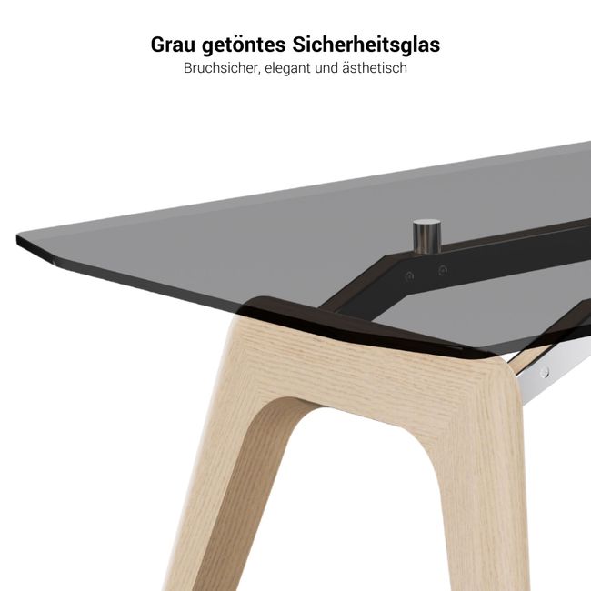 BRALCO RAIL Schreibtisch | 1800 - 2400 mm, integriertes Lowboard, grau getönte Glas-Tischplatte