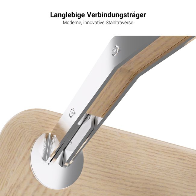 BRALCO RAIL Schreibtisch | 1800 - 2400 mm, integriertes Lowboard, grau getönte Glas-Tischplatte