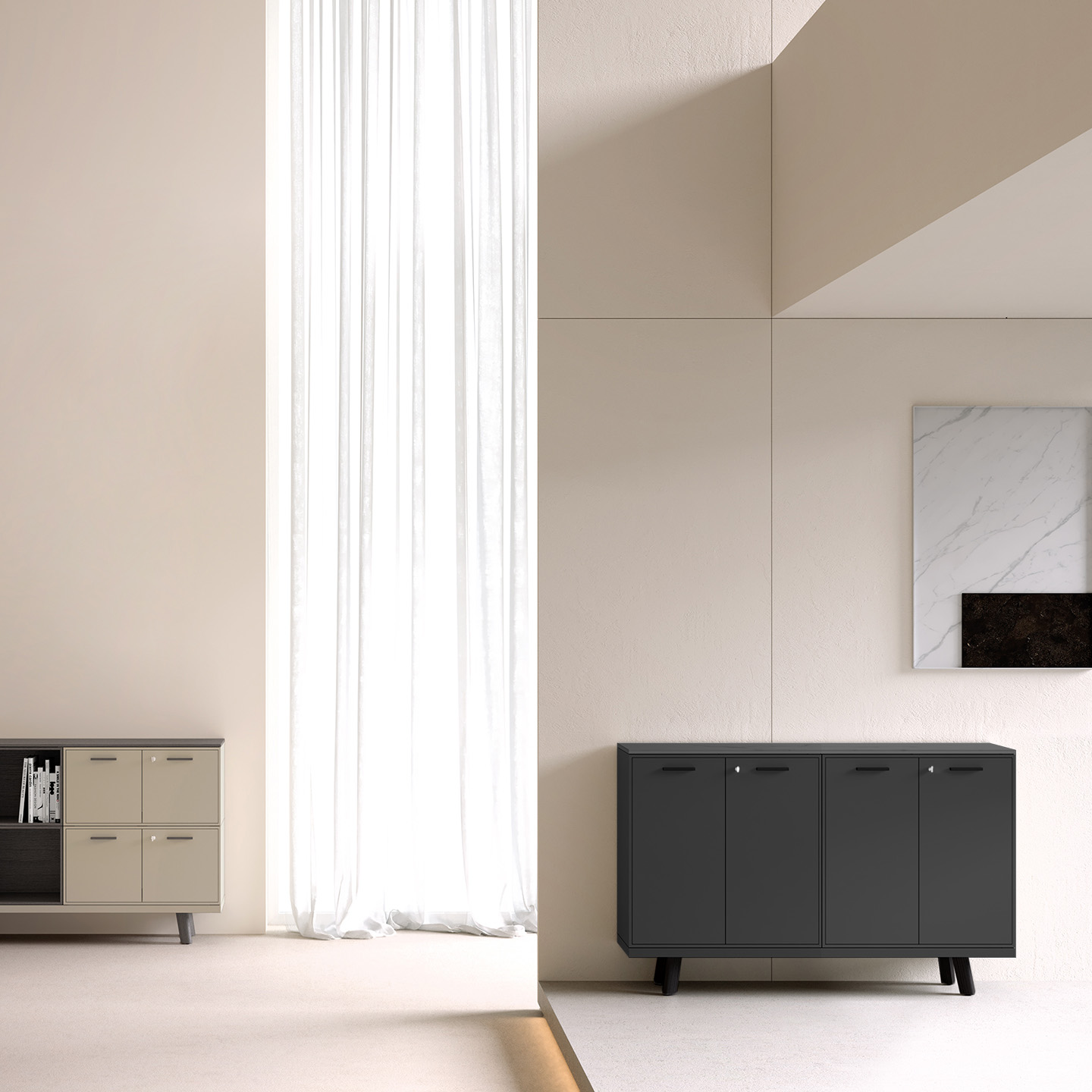 Bralco RAIL Highboard | 2 oh, 1600 x 400 mm, gris clair en chêne - 13 Main Image