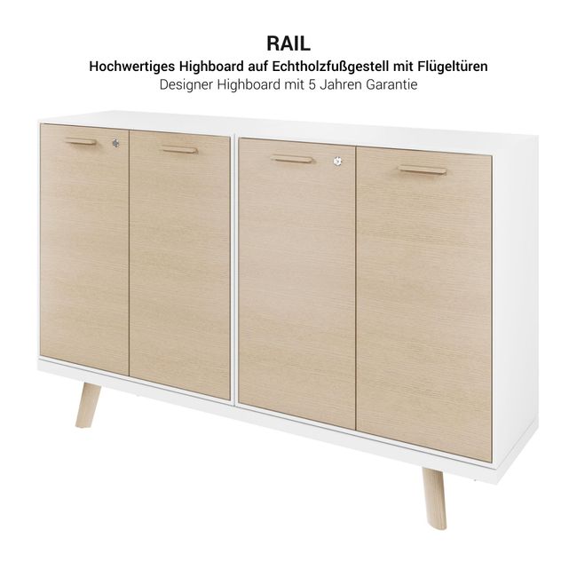 BRALCO RAIL Highboard | 2 OH, 1600 x 400 mm, Eiche Hellgrau BRALCO RAIL Highboard | 2 OH, 1600 x 400 mm, Eiche Hellgrau