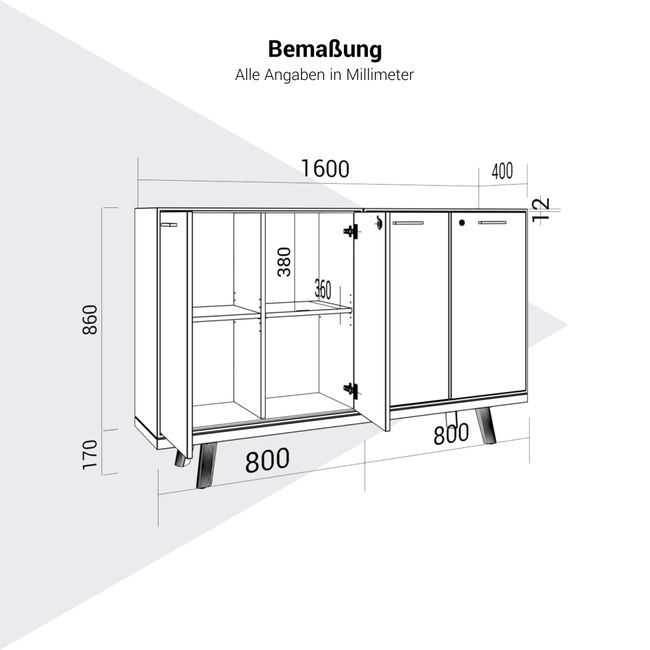BRALCO RAIL Highboard | 2 OH, 1600 x 400 mm, Eiche Hellgrau BRALCO RAIL Highboard | 2 OH, 1600 x 400 mm, Eiche Hellgrau