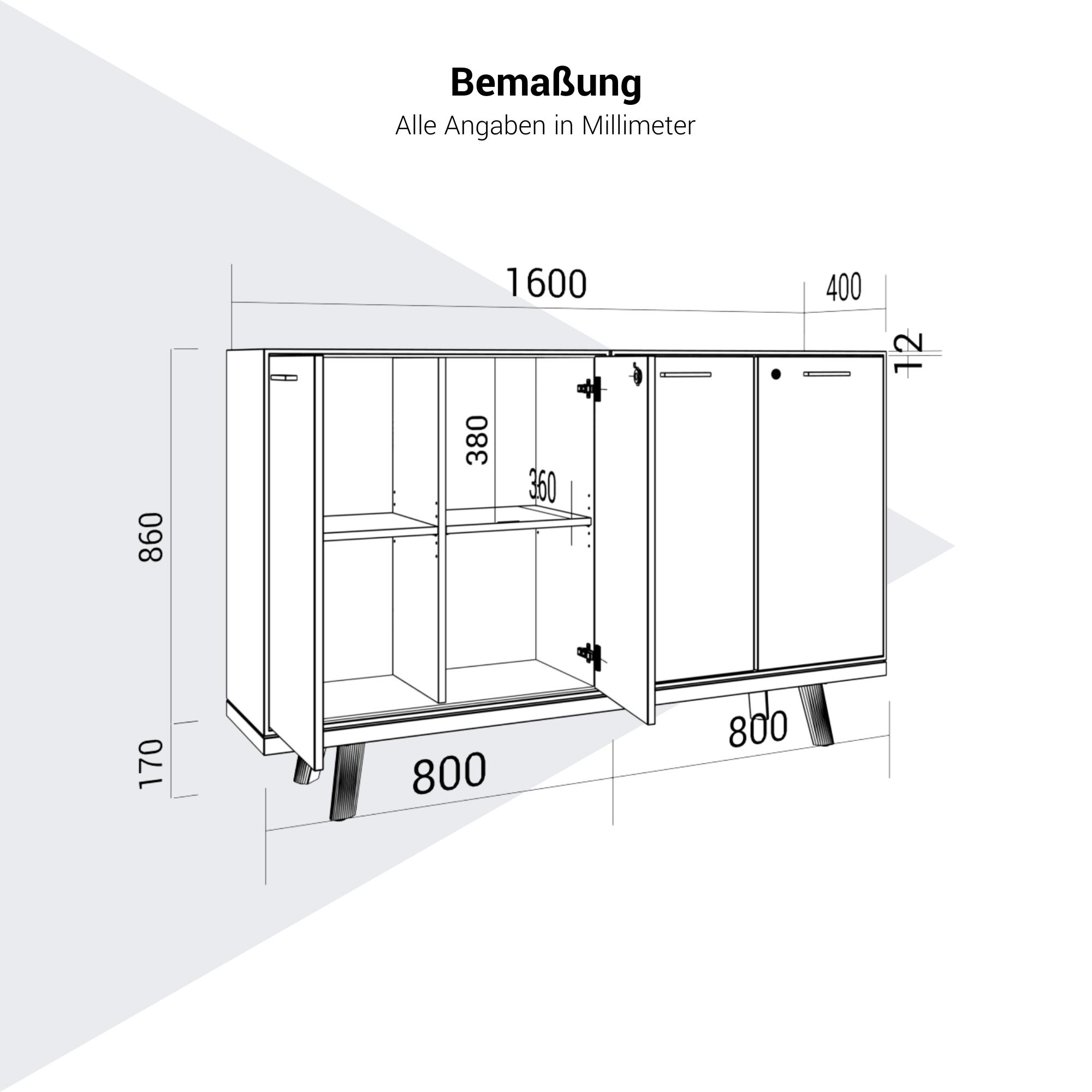 Bralco RAIL Highboard | 2 oh, 1600 x 400 mm, chêne gris foncé - 10 Main Image
