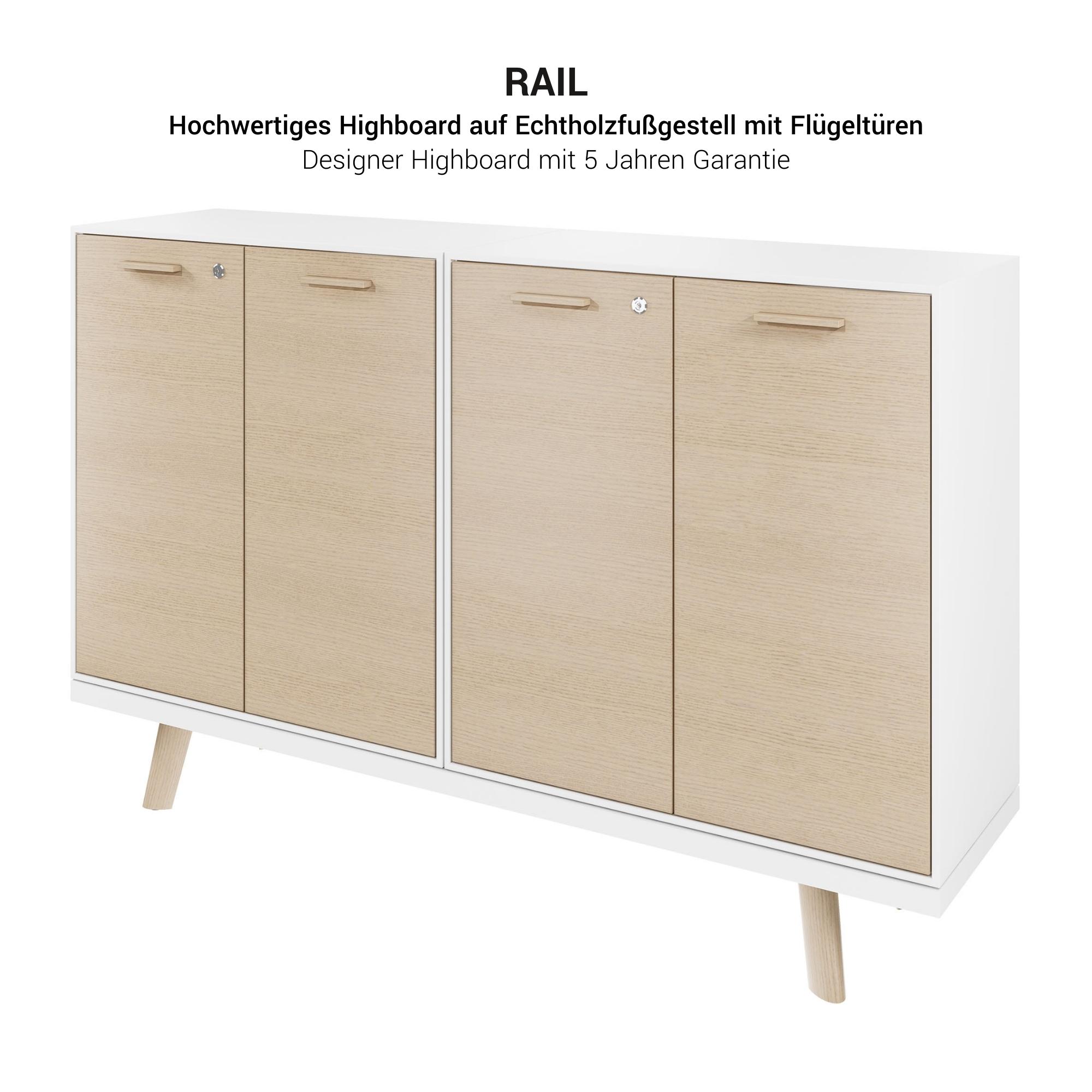 Bralco RAIL Highboard | 2 oh, 1600 x 400 mm, tabac en chêne - 4 Main Image
