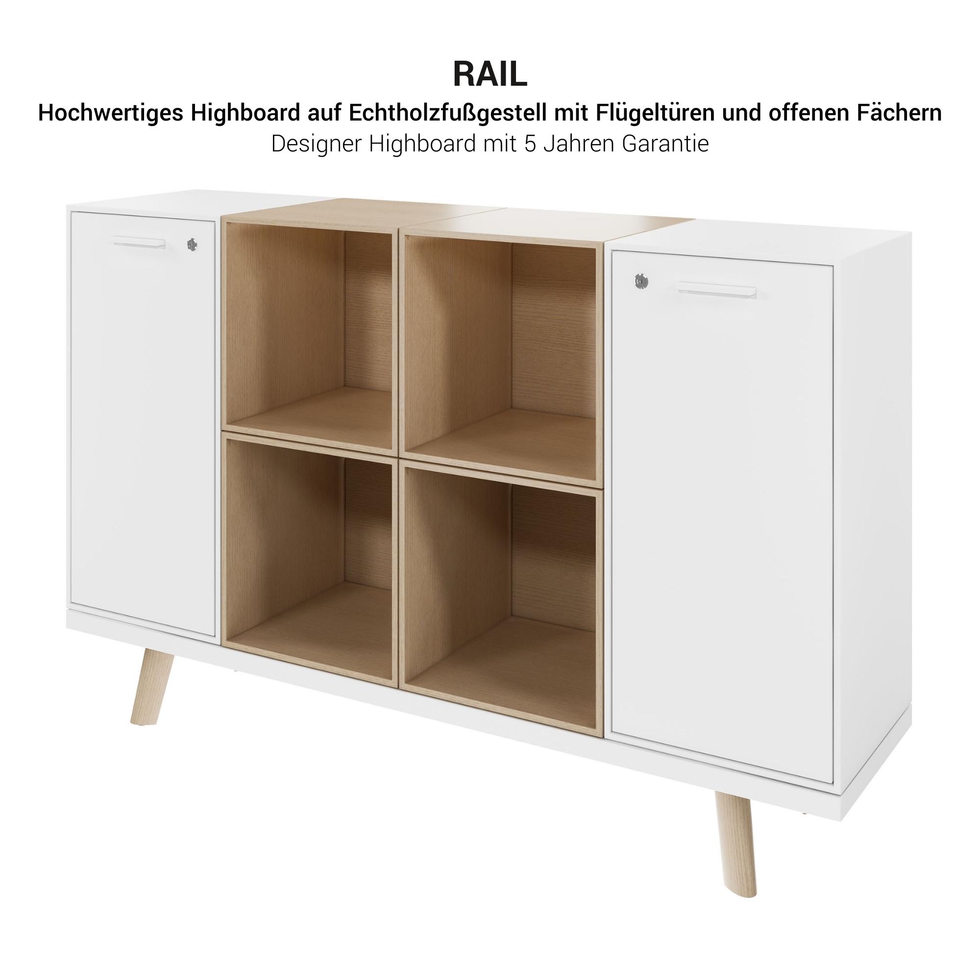 Bralco RAIL Highboard | 2 Oh, 1600 x 400 mm, oak white - 3 Main Image