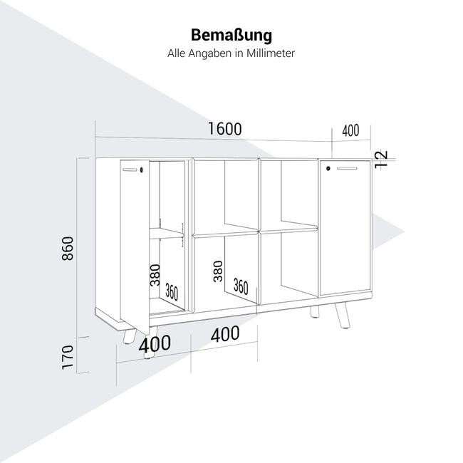 BRALCO RAIL Highboard | 2 OH, 1600 x 400 mm, Eiche Natur