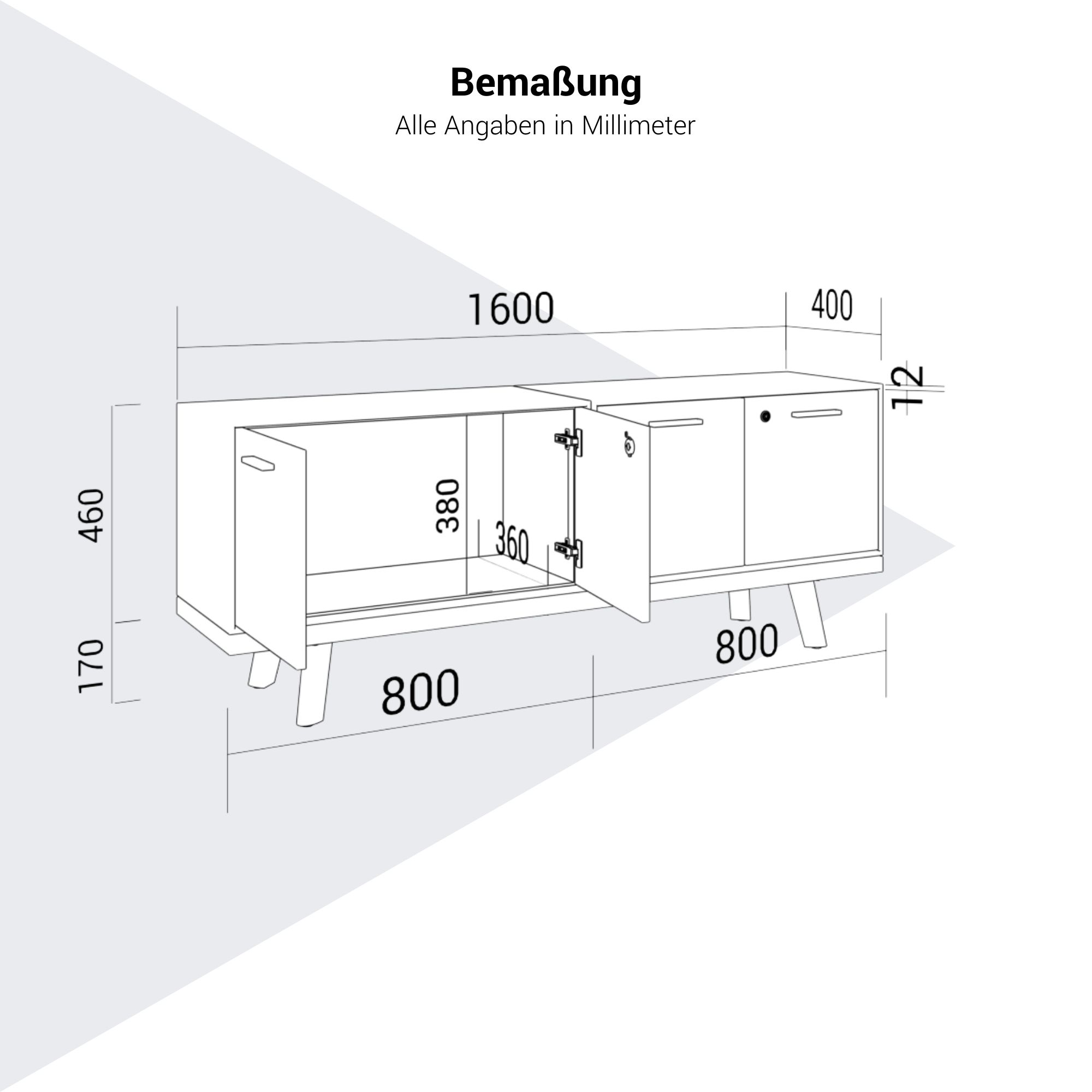 BRALCO RAIL Lowboard | 1,5 OH, 1603 x 400 mm, Eiche Schwarz - 9 Main Image