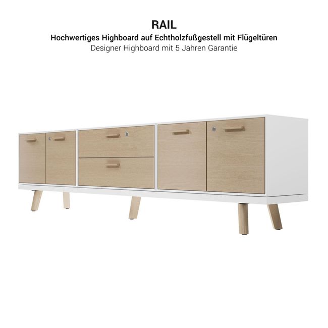 BRALCO RAIL Lowboard | 1,5 OH, 2400 x 400 mm, Eiche Weiß BRALCO RAIL Lowboard | 1,5 OH, 2400 x 400 mm, Eiche Weiß