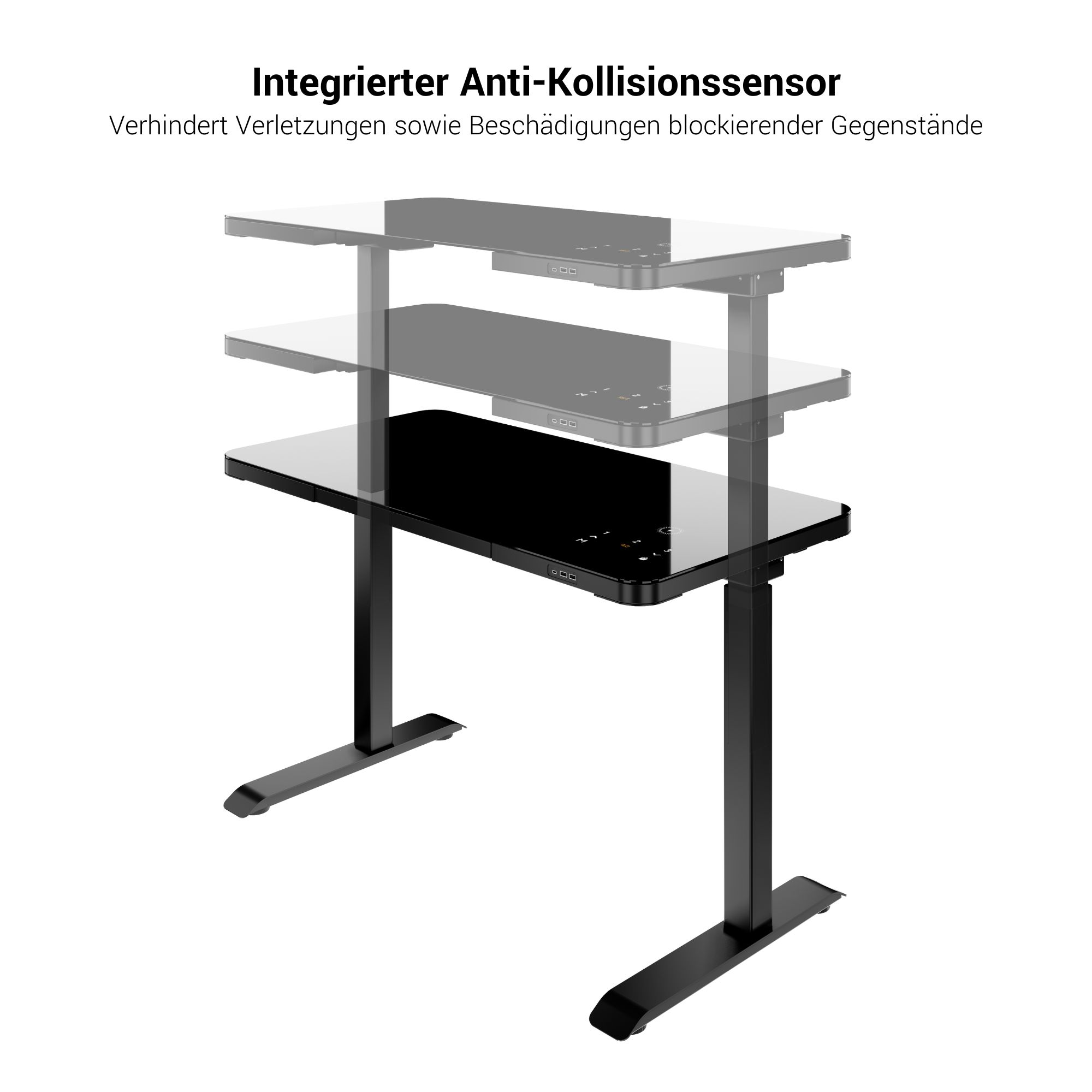 STATION Schreibtisch | 1150 x 590 mm, elektrisch höhenverstellbar, induktives Ladegerät, Glastischplatte, Weiß - 12 Main Image