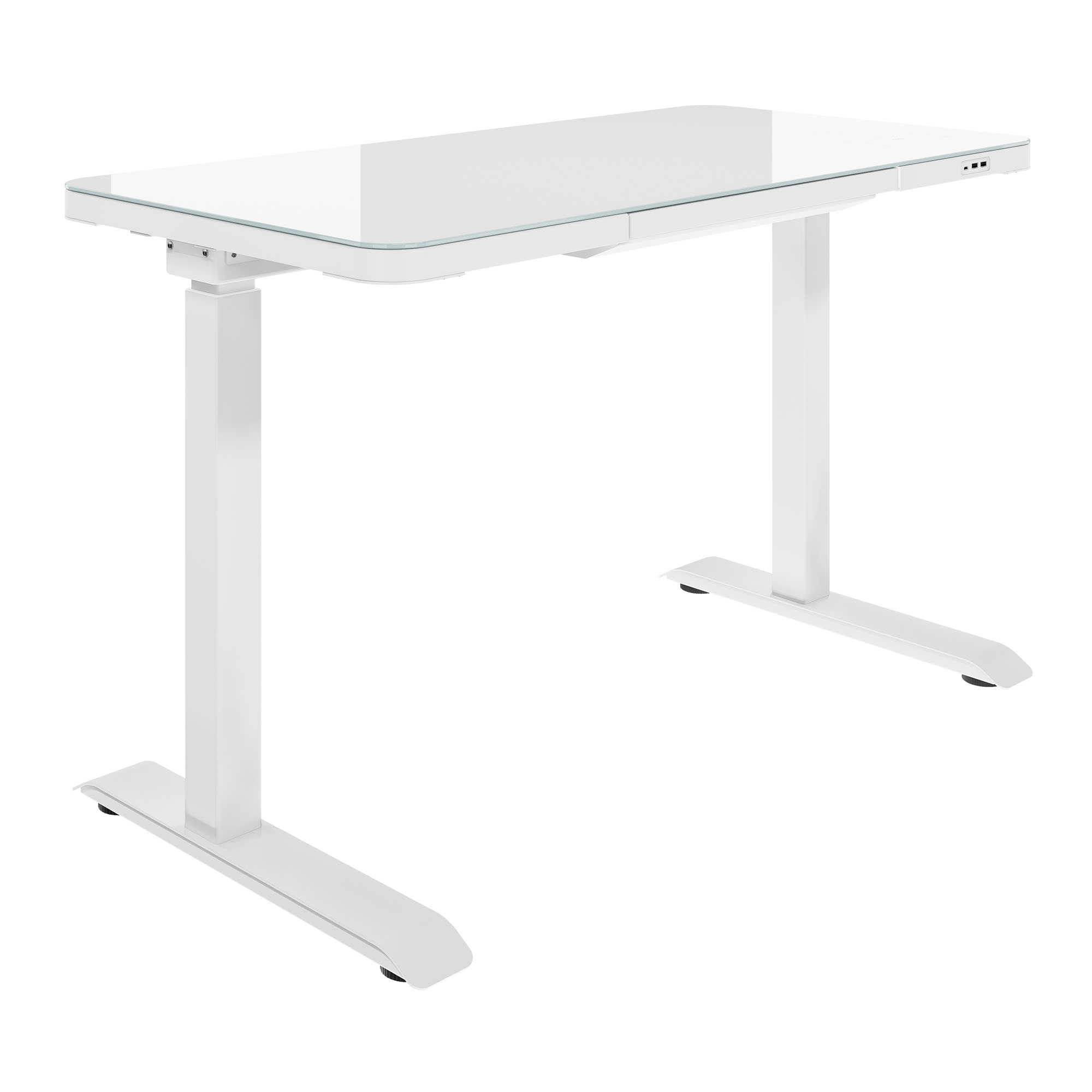 STATION Schreibtisch | 1150 x 590 mm, elektrisch höhenverstellbar, induktives Ladegerät, Glastischplatte, Weiß - 3 Main Image