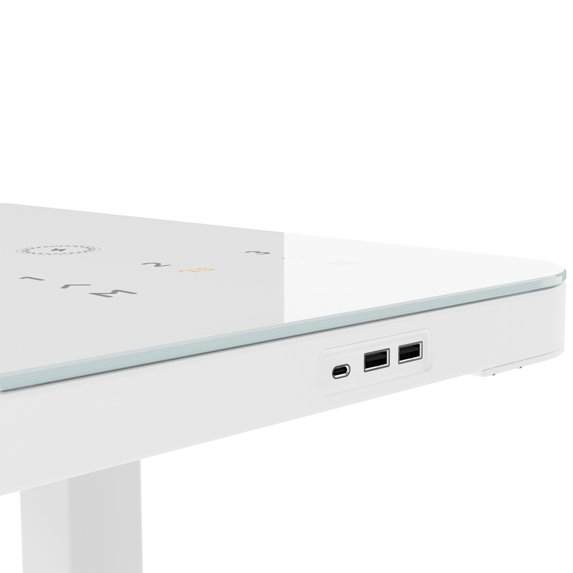 STATION Schreibtisch | 1150 x 590 mm, elektrisch höhenverstellbar, induktives Ladegerät, Glastischplatte, Weiß - 5 Main Image