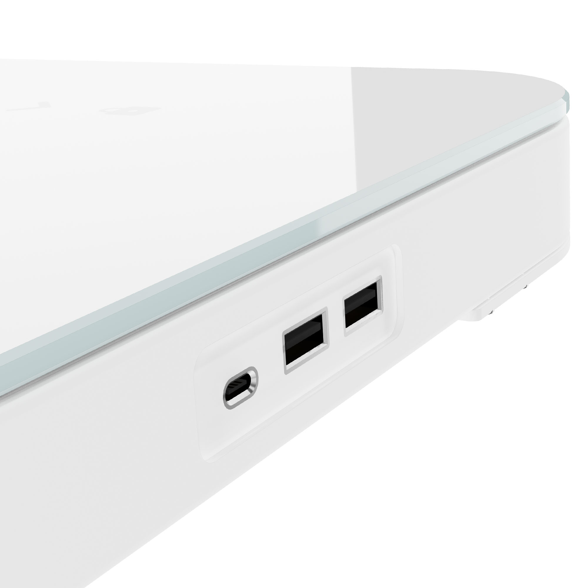 STATION Schreibtisch | 1150 x 590 mm, elektrisch höhenverstellbar, induktives Ladegerät, Glastischplatte, Weiß - 8 Main Image