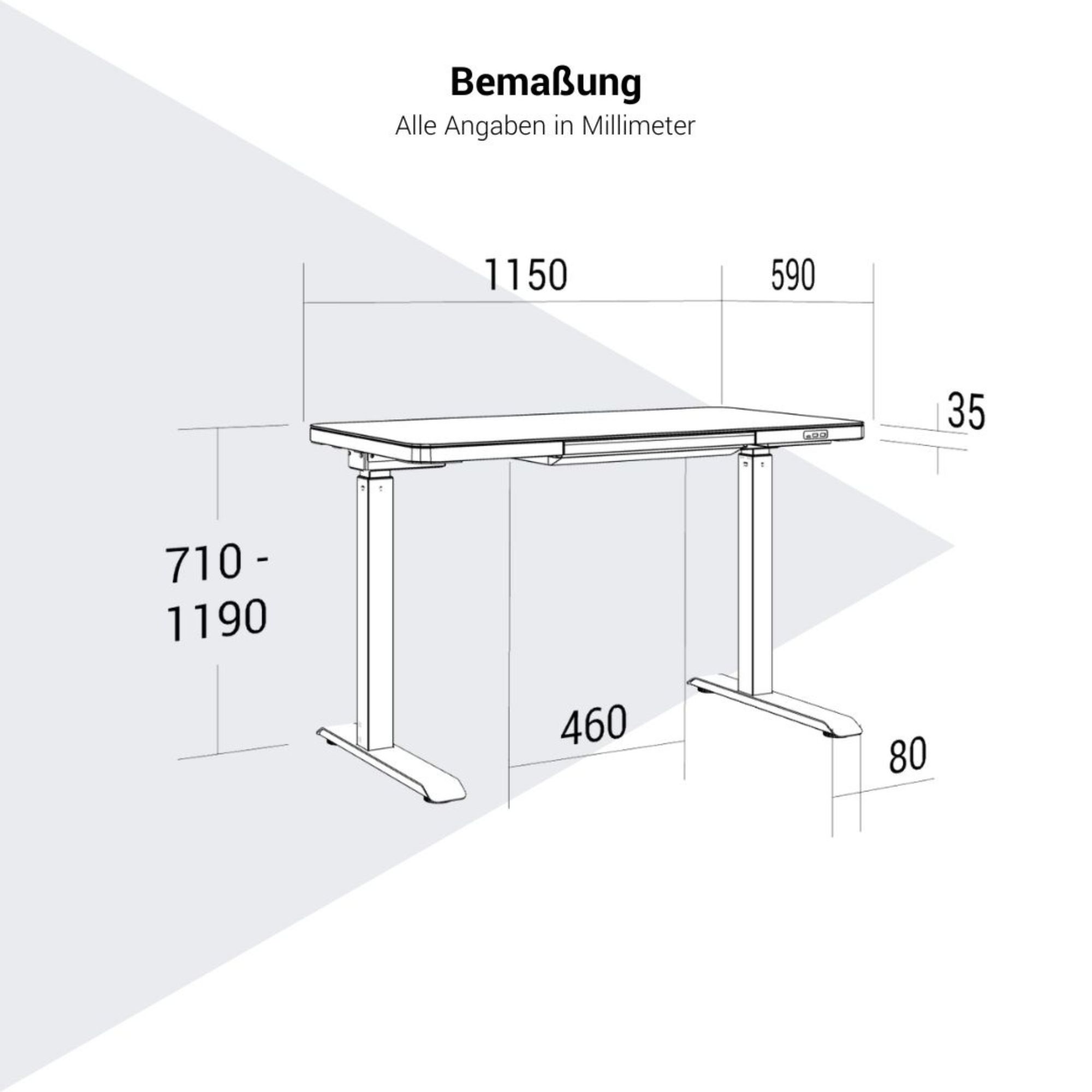 Bureau de station | 1150 x 590 mm, réglable à hauteur électrique, chargeur inductif, plaque de table en verre, noir - 14 Main Image