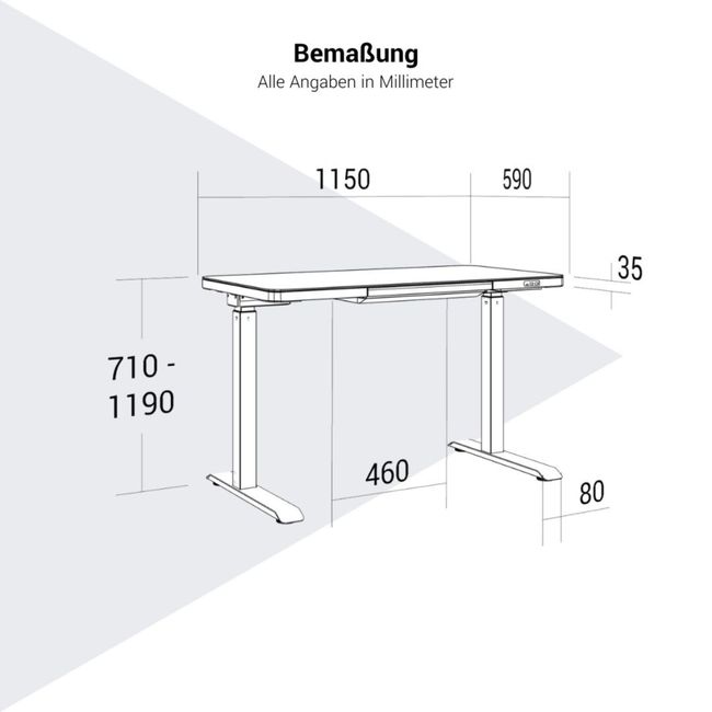 STATION Schreibtisch | 1150 x 590 mm, elektrisch höhenverstellbar, induktives Ladegerät, Glastischplatte, Schwarz