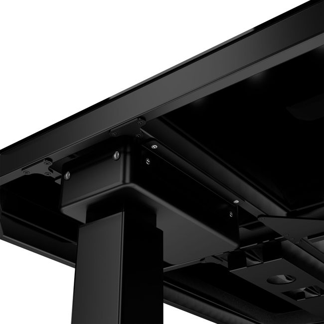 STATION Schreibtisch | 1150 x 590 mm, elektrisch höhenverstellbar, induktives Ladegerät, Glastischplatte, Schwarz