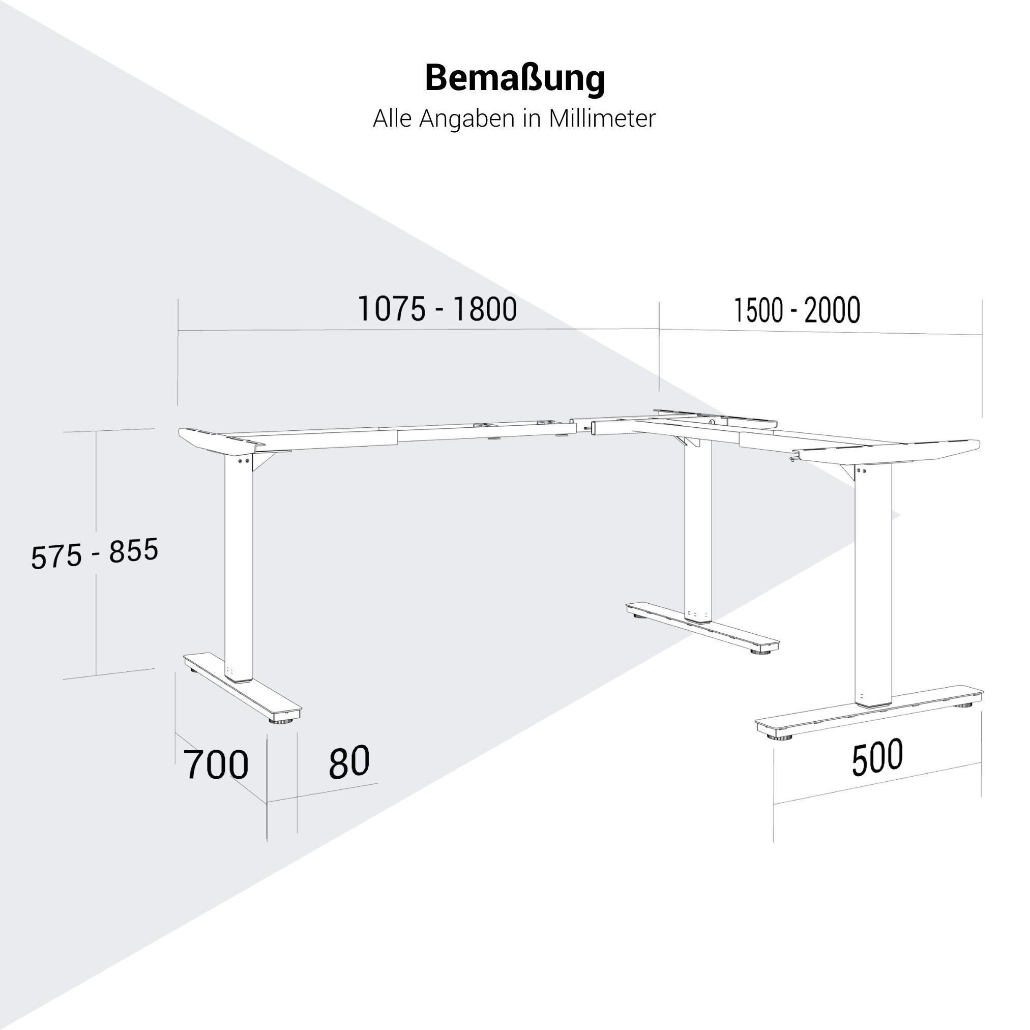 SCALE Winkel-Tischgestell | 1075 - 1800 x 1075 - 1800 mm, manuell höhenverstellbar, Weiß - 5 Main Image