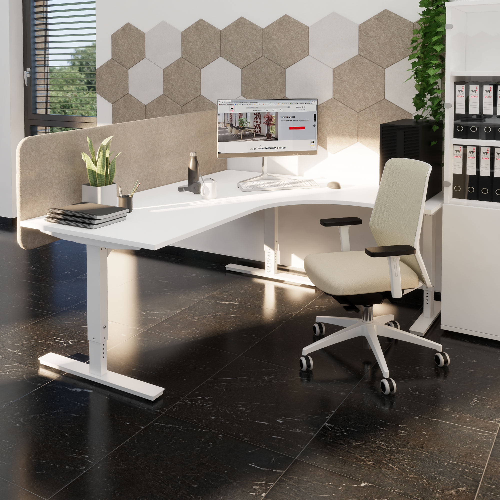 Scale Angular Desk | 1800 x 1600 mm, réglable manuellement à hauteur, blanc - 10 Main Image