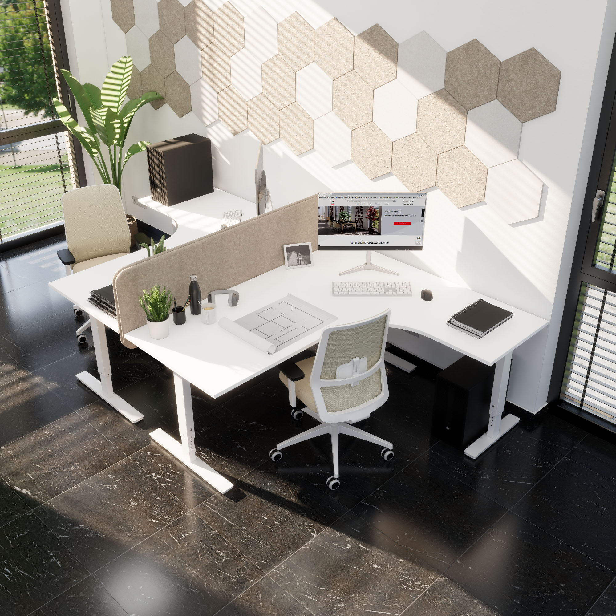 Scale Angular Desk | 1800 x 1600 mm, réglable manuellement à hauteur, blanc - 13 Main Image
