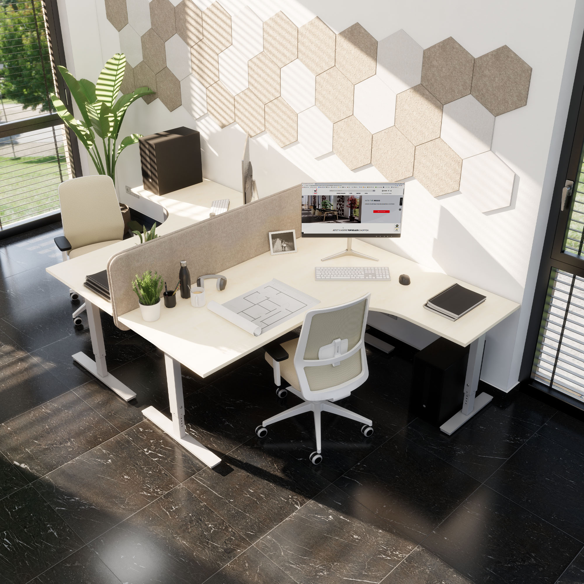 Scarico Angular Desk | 1800 x 1600 mm, regolabile in altezza manualmente, acero - 10 Main Image