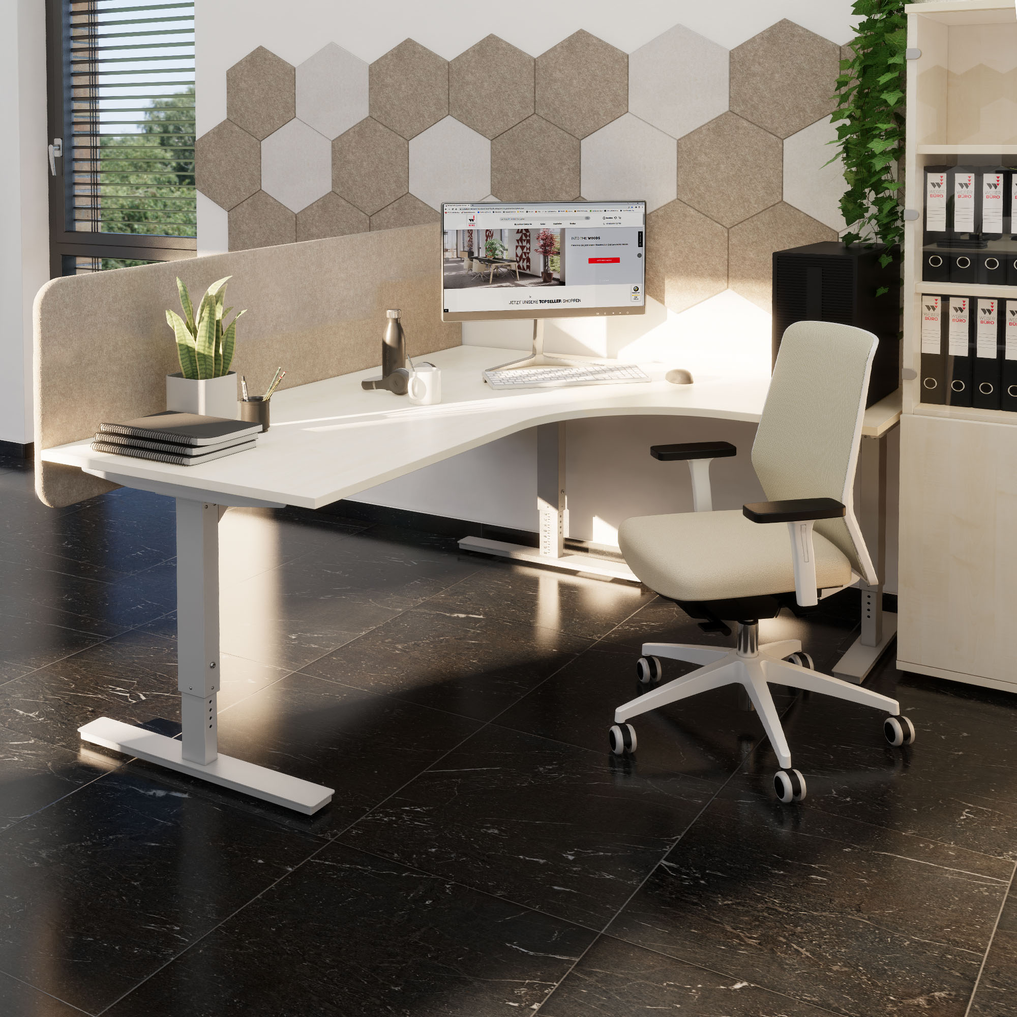 Scarico Angular Desk | 1800 x 1600 mm, regolabile in altezza manualmente, acero - 12 Main Image