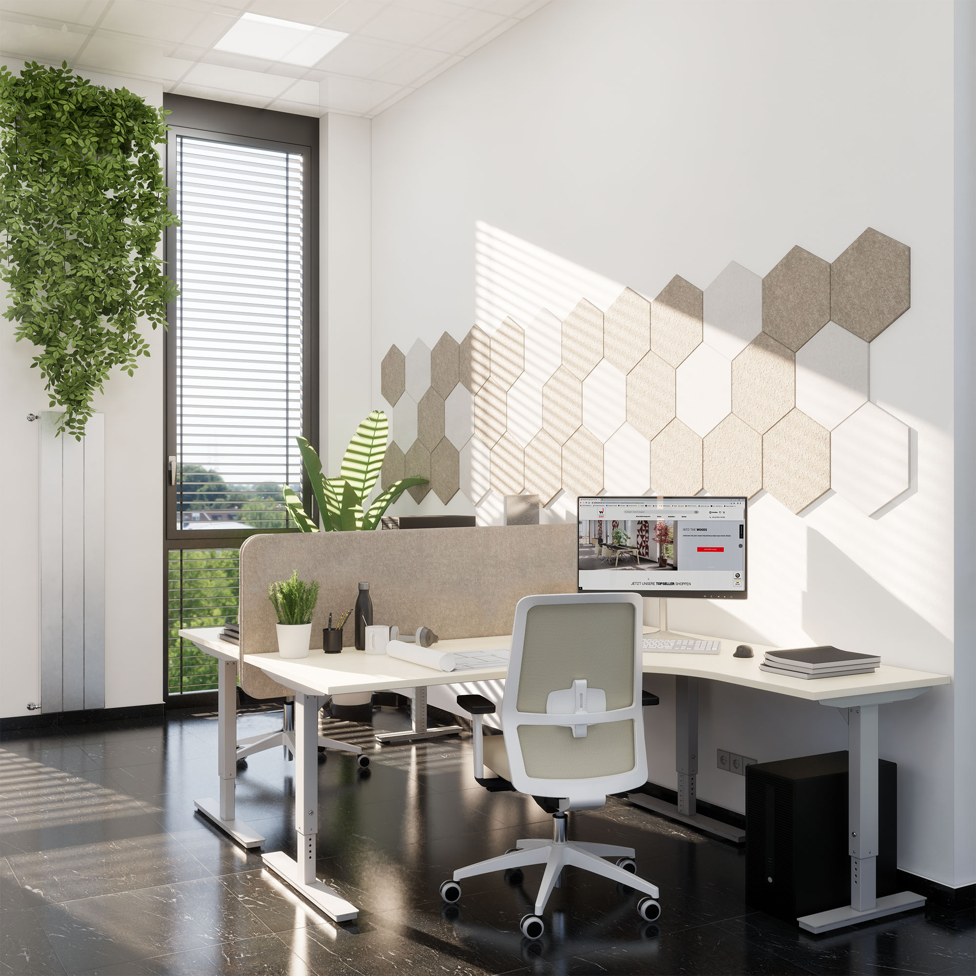 Scarico Angular Desk | 1800 x 1600 mm, regolabile in altezza manualmente, acero - 13 Main Image