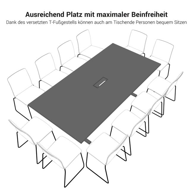 T-EASY Konferenztisch | 2400 x 1200 mm (10 - 12 Personen), elektrifiziert, Cubanitgrau