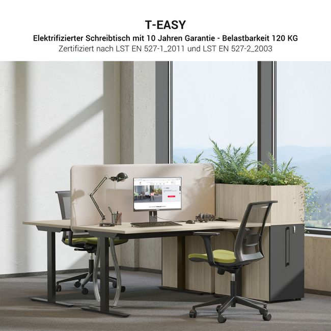 T-EASY Schreibtisch | 1200 - 1800 mm, elektrifiziert, Nordeiche grau