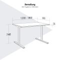 T-EASY Schreibtisch | 1200 - 1800 mm, Nordeiche grau