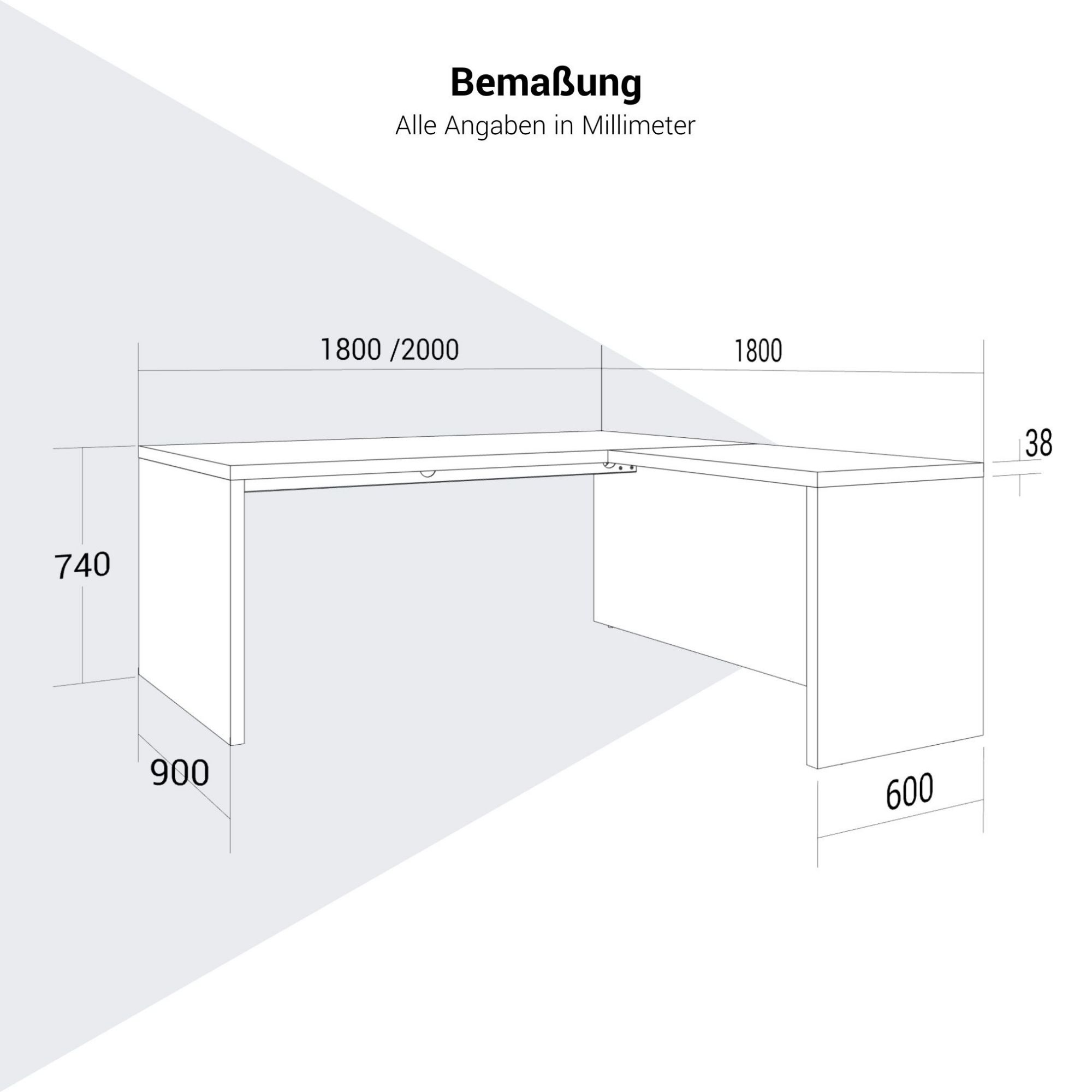 BRALCO SILE desk with extension table | 1800 - 2000 mm, angle desk, cable duct, side frame, oak - 11 Main Image