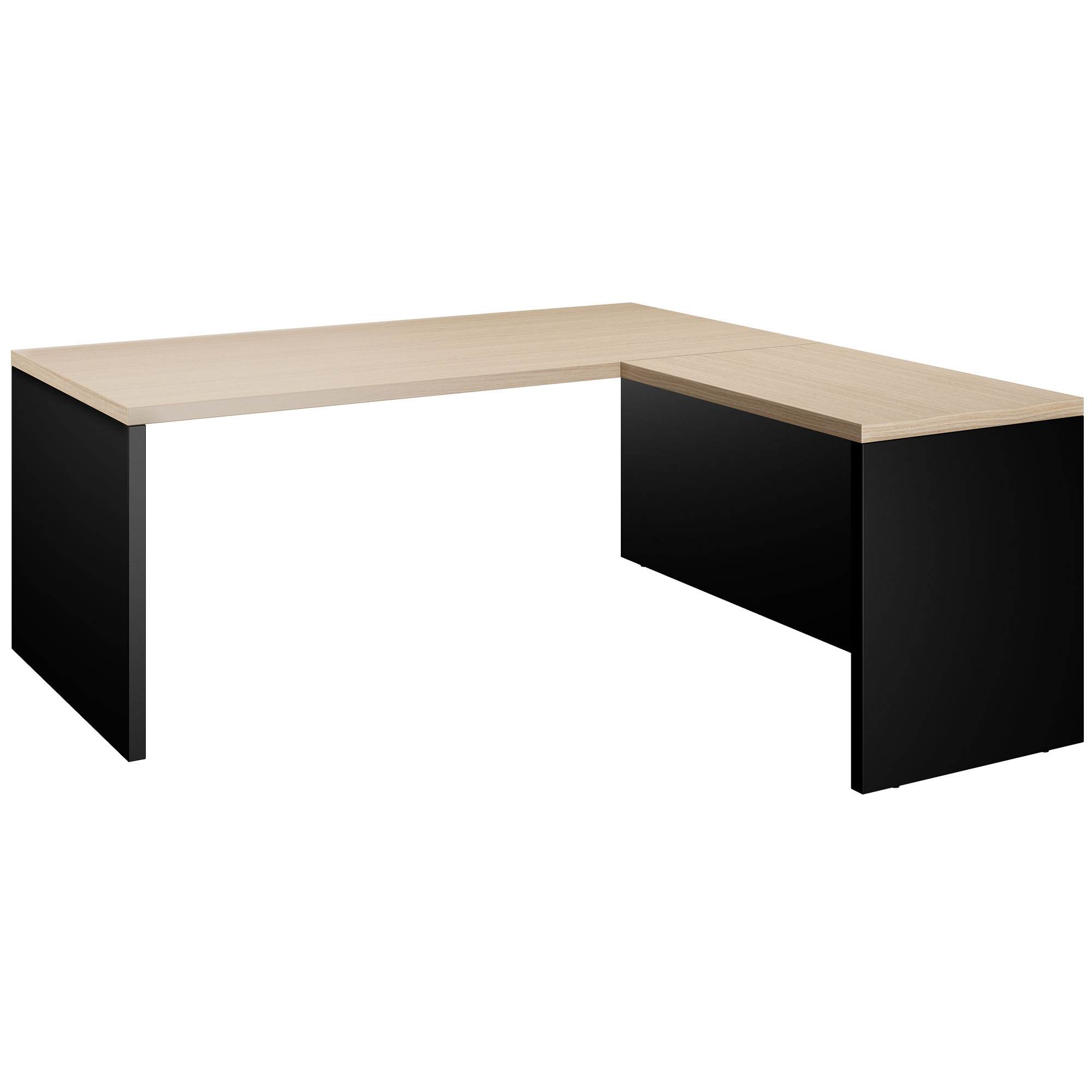 BRALCO SILE desk with extension table | 1800 - 2000 mm, angle desk, cable duct, side frame, oak - 1 Main Image