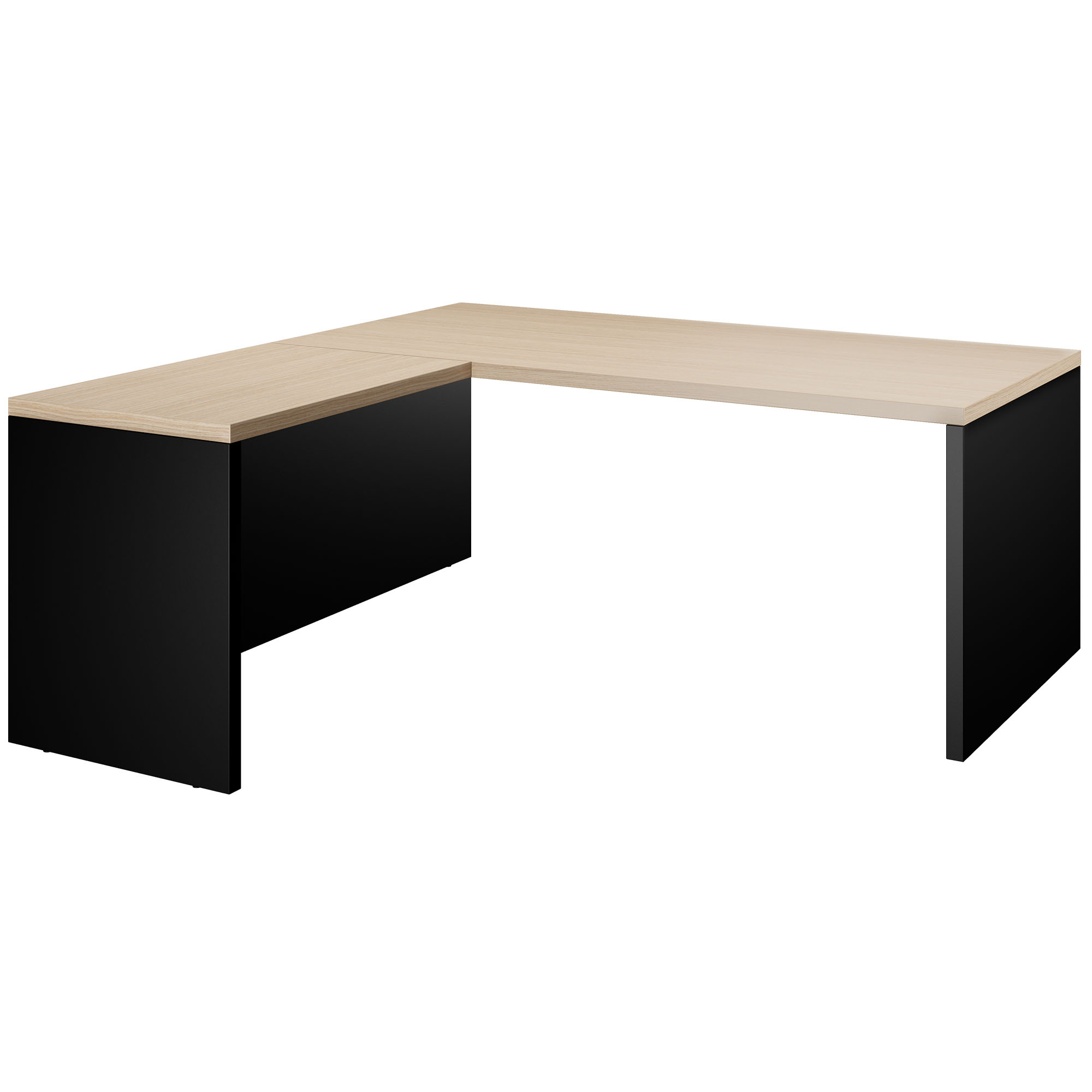 BRALCO SILE desk with extension table | 1800 - 2000 mm, angle desk, cable duct, side frame, oak - 4 Main Image